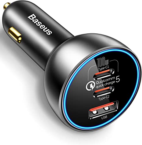 160W USB C Car Charger, Baseus PD3.0 QC5.0 PPS 45W 3 Ports Super Fast Charging Type C Car Phone Charger Adapter for iPhone 13 12 11 Pro Max Samsung Galaxy S22/S21 Ultra/Tab S8 iPad MacBook Laptop