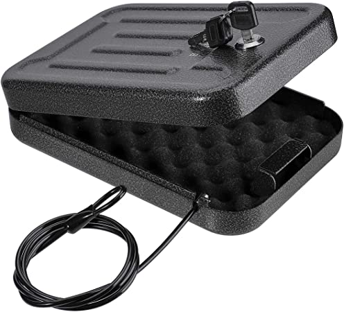 BAGKOOL Portable Security Case Lock Box Safe with 39IN Patented Security Cable and 4 keys for Valuables Firearms Safe