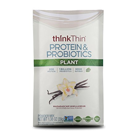 thinkThin Protein & Probiotics Plant Protein Powder, Madagascar Vanilla Bean, 1.38 Ounce