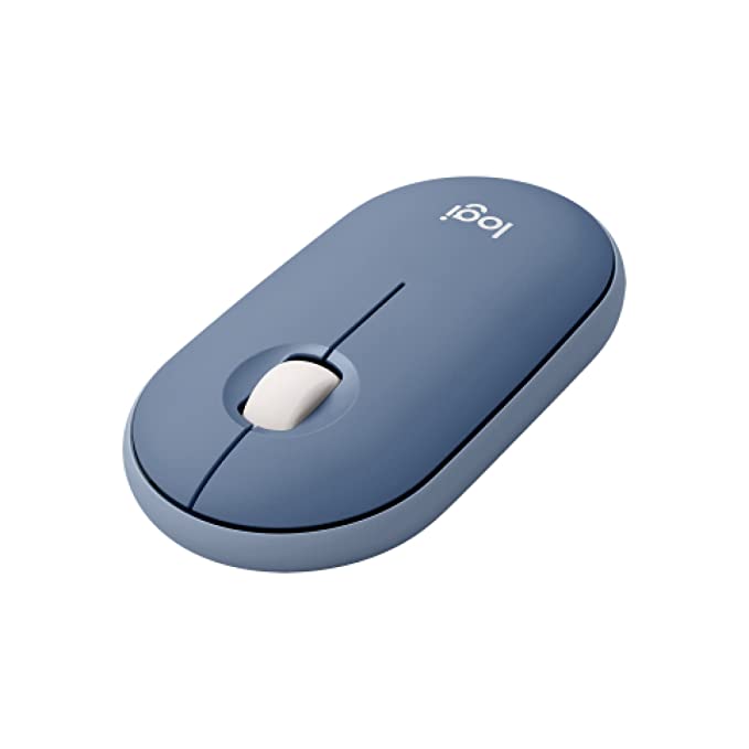 Logitech M350 Pebble Wireless Mouse with Bluetooth or 2.4 GHz Receiver, Silent, Slim Computer Mouse with Quiet Clicks for Laptop, Notebook, iPad, PC and Mac - Blueberry