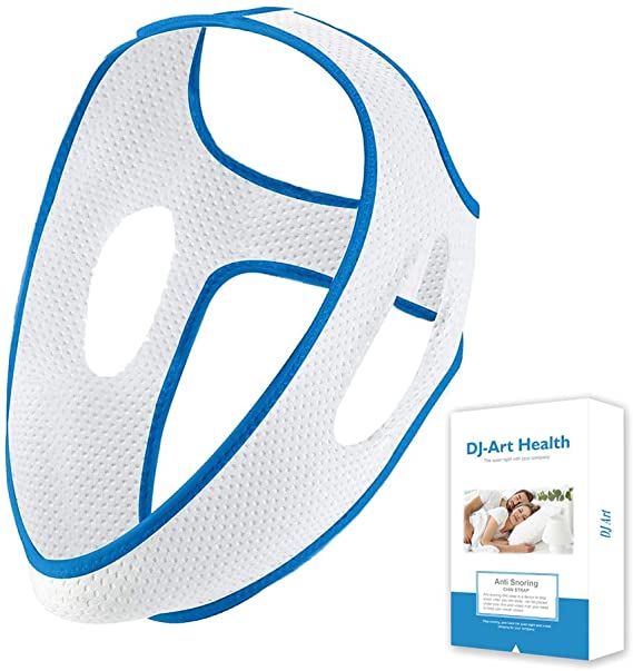 Chin Strap for CPAP Users - Effective Stop Snoring Solution, Comfortable Snore Stopper (White & Light-Blue)