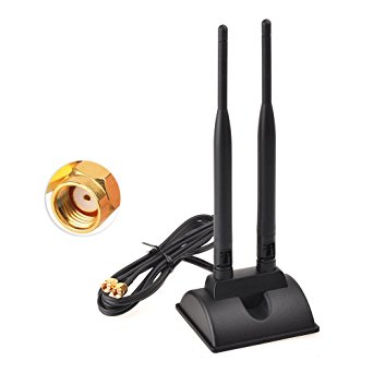 Bingfu Dual Band WiFi 2.4GHz 5.8GHz 6dBi Omni Antenna with RP-SMA Male Connector, WiFi Dual Antenna Kit with Magnetic Base Mount for WiFi Extender Wireless Router Booster Hotspot