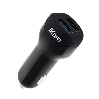 IKOPO Quick Charge 3.0 Car Charger, 30W Dual Output USB Smart 5V/2.4A (7 Layer Security Charging Protection Mechanism)   USB Car Charger QC 3.0(Black)