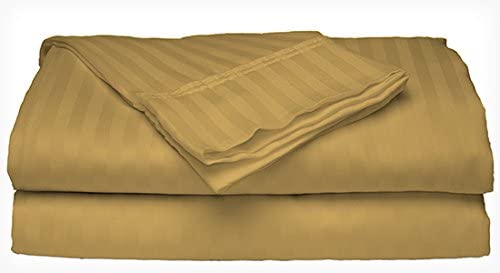 Millenium Linen Bed Sheet Set - 1600 Series 4 Piece - Deep Pocket - Cool & Wrinkle Free - 1 Fitted, 1 Flat, 2 Pillow Cases - Dobby Stripe (Queen, Gold)