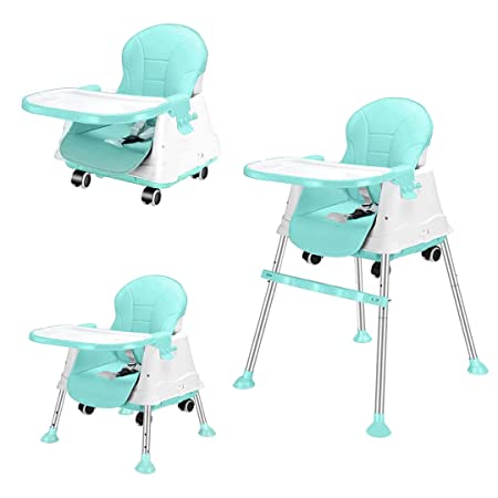 TONY STARK 3 in 1 Cushion Feeding High Chair With Wheels, Booster Seats,Adjustable dual Dining Tray, 3 Height adjustments, Reclining seat , (Portable, Safe & Easy to Clean) for Baby, Kids, Toddler (Green) (upto 35kg weight)