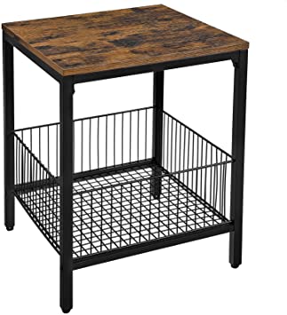 VASAGLE DAINTREE Sofa Side Table, End Table, Nightstand, with Wire Basket, Simple Structure, Stable, for Living Room, Industrial Style, Rustic Brown and Black ULET35BX