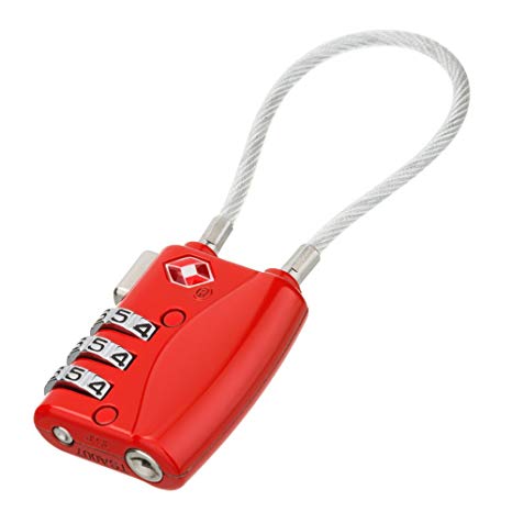 TSA Combination Lock, Cable Travel Lock, Small Combination Padlock For Gym, School, Suitcases, Baggage, Computer Bags, Easy Read Dials, Alloy Body