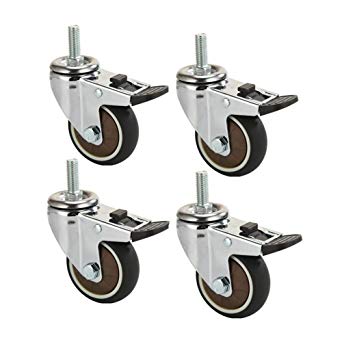 Gizhome 1" Stem Casters, Heavy Duty Swivel Stem Casters with Brake Lock Screwed Bolt 5/16" Thread, TPR Foam Quite Mute No Noise Casters Wheels - 4 Pack