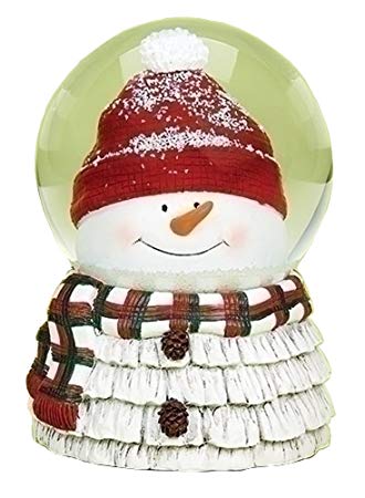 Snowman Head with Red and Green Plaid Scarf Musical 6 Inch Snow Globe Plays "We Wish You a Merry Christmas"