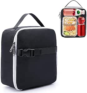 Insulated Lunch Bag for Women Men Work Lunch Pail Cooler, Reusable Thermal Soft Leakproof Lunch Box for Adult Office Lunch Tote Bag Fit Travel Picnic (Black)