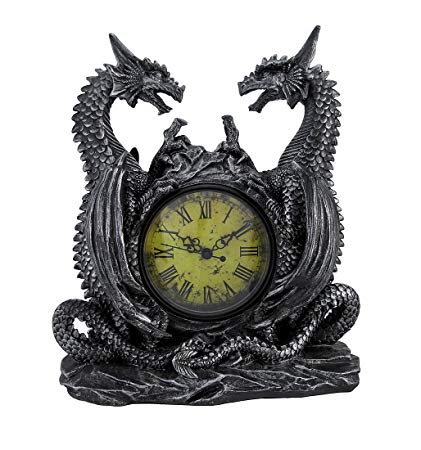 Private Label Twin Evil Dragons Antiqued Mantel Clock Table Desk