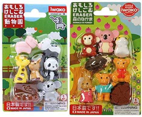 Iwako Japanese Erasers / Zoo Animals , Cute Animals, Safari Animals / Total 18 animals & 3 Parts Erasers Value Set(With Our Shop Original Product Description)