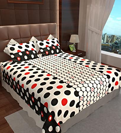 Home Candy 144 TC Dots Cotton Double Bedsheet with 2 Pillow Covers - Multicolor