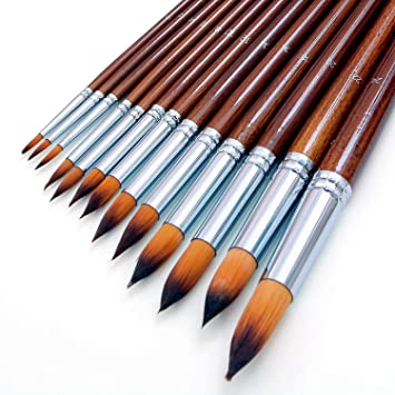 Artist Brush Set 13pcs Round Pointed Tip Soft Non-Shedding Nylon Hair Wood Long Handle - Watercolor Paint Brushes for Beginner (Round 13pcs Longer Handle)