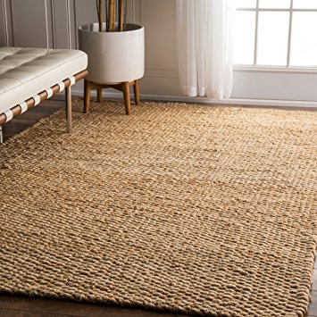nuLOOM Natura Collection Hailey Jute Natural Fibers Solid and Striped Hand Made Area Rug, 8-Feet by 10-Feet, Natural