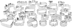 Amazon Basics Biscuit Cutter Set Pack of 25, Silver, Variety Shaped, 4 cm to 9 cm