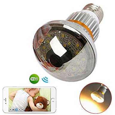 HD960P P2P Mirror Bulb WiFi/AP IP Network 3.6mm Len Camera with 5w Warm Light IR Night Vision Motion Dection Baby Monitor Support Iphone Andriod PC Remote View