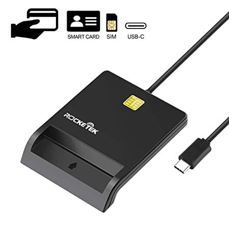 Type C Smart Card Reader, Rocketek DOD Military USB-C Common Access CAC Memory Card Reader Compatible with Windows XP/Vista/ 7/8/10, Mac OS X | RT-CSCR1