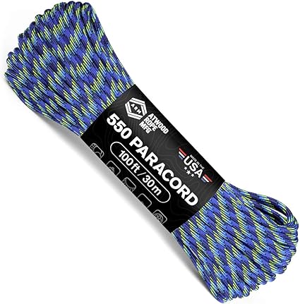 Atwood Rope MFG 550 Paracord 100 Feet 7-Strand Core Nylon Parachute Cord Outside Survival Gear Made in USA | Lanyards, Bracelets, Handle Wraps, Keychain (Hydro)