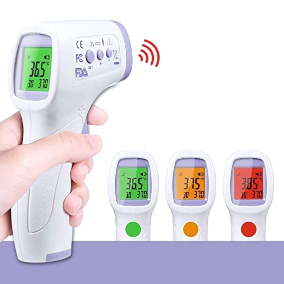 【2020 New Upgrade】IR Infrared Digital Non-Contact Thermometer Gun with Three Color LCD Screen for Adult and Baby Forehead, Ear and Body Temperature with Fever Alarm and Memory Function