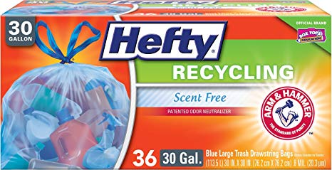 Hefty Recycling Trash Bags (Blue, Drawstring, 30 Gallon, 36 Count)