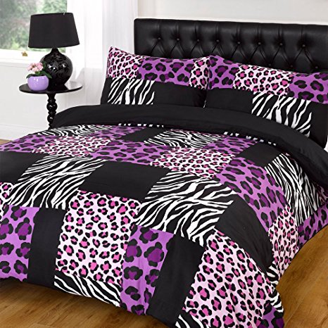Dreamscene Kruger Animal Print Duvet Bedding Set With Pillowcases, Purple, King