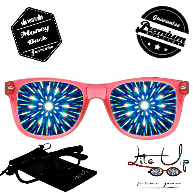 2 For 1 "Lite Up" Premium Diffraction Glasses and Heart Rave Glasses MANY COLORS