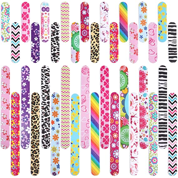 36 Pieces Floral Print Nail Files Colorful Double Sided Nail Buffer 140 Grit Emery Board for Salon Nail Manicure Tools