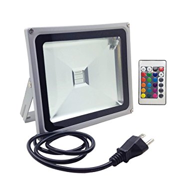 Floodoor RGB LED Flood Light,30W US 3 Prong Plug,Remote Control,16 Colors 4 Models Switchable,Memory Function,Outdoor Advertising Housing Decoration Landscape Garden