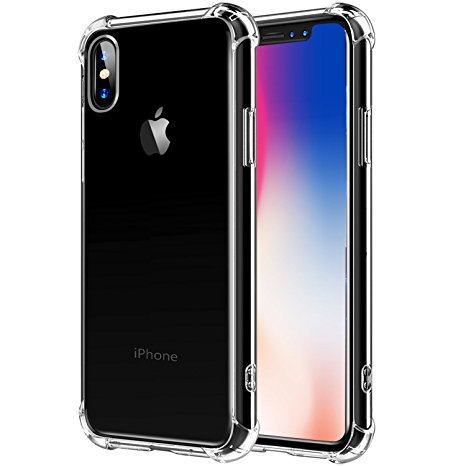 iPhone X Case,AUSCREZICON HD Clear TPU [Air Cushion] Shockproof,Slim,Anti Scratch,Screen&Camera Protecttion Case for iPhone X Crystal Clear