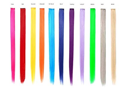 Beaute Galleria - Bundle 11pcs Rainbow Multi-Color 21 Inches Straight Party Highlights Clip In Synthetic Hair Extensions Cosplay Comic Con Halloween Costume