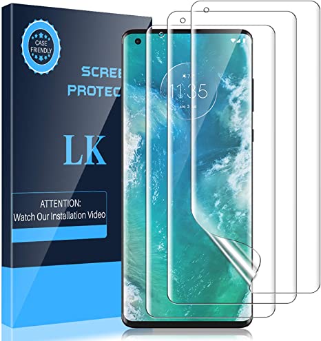 LK 3 Pack Screen Protector Compatible with Motorola Moto Edge Plus, Ultrasonic Fingerprint Compatible, Flexible Film, HD Transparent, Bubble Free