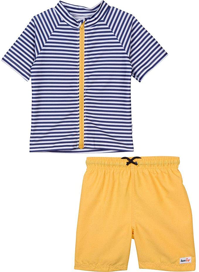 SwimZip Boy's Short Sleeve Rash Guard Swimsuit Set - UPF 50  Sun Protection