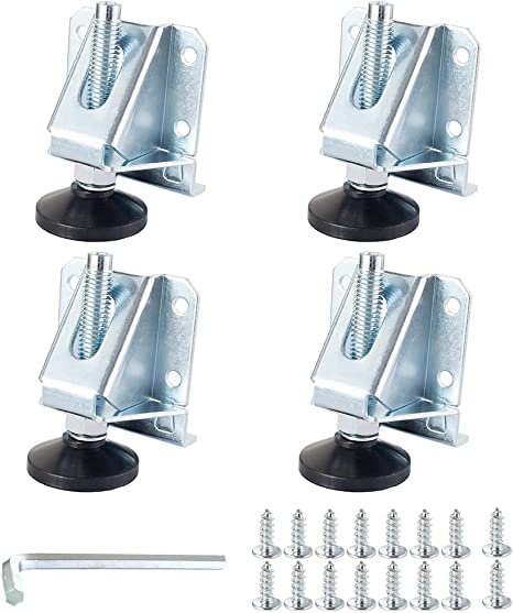 POWERTEC 71136V Heavy Duty Leg Leveler Kit | 4 Pack | Leveler Legs with Installation Screws and Lock Nuts for Cabinets Furniture Shelves Tables