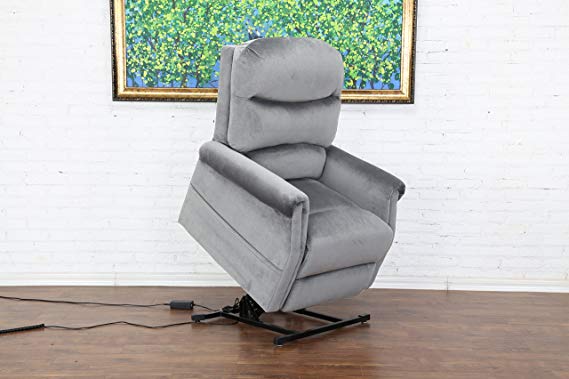 Divano Roma Furniture - Classic Plush Power Lift Recliner Living Room Chair (Grey)