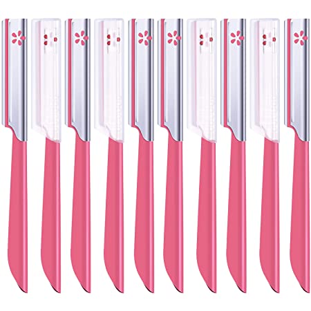 10 Pieces Eyebrow Razor for Women Facial Shaver Razor Brow Shaper Eyebrow Trimmer Dermaplaner Shaping Tool with Cover (Pink)