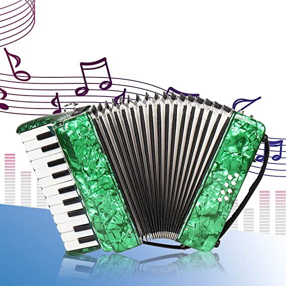 Piano Accordion, 22-Key 8 Bass Piano Accordion Musical Instrument for Beginners Students(Green)
