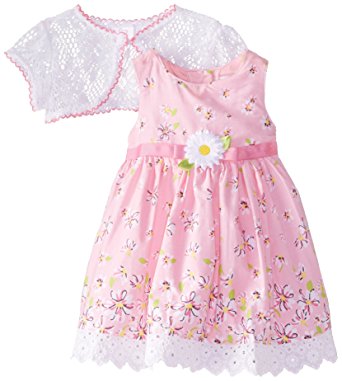 Youngland Baby Girls' Floral Print Dress with Lace Shrug