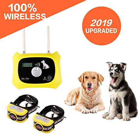 JUSTSTART Wireless Dog Fence Electric Pet Containment System, Safe Effective Anti Over Shock Fence, Adjustable Control Range Up to 1000 Feet & Display Distance, Rechargeable Waterproof Collar