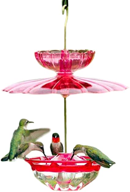Aspects Hanging Hummingbird Feeder with HummBlossom Accessory Kit | 4oz HummBlossom Rose Small Hummingbird Feeder with Highview Perch | Built in Ant Moat and Umbrella Dome 433 and 436