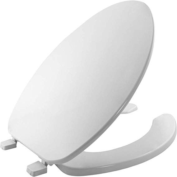 BEMIS 175 000 Commercial Open Front Toilet Seat with Cover, ELONGATED, Plastic, White