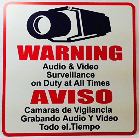 HDView CCTV Security Sign, Commercial Grade Outdoor/Indoor Warning Sign, Heavy Duty, Water/Fire Proof, English Spanish