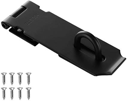 JQK Door Hasp Latch Lock, 5 Inch 304 Stainless Steel Safety Packlock Clasp Thickness 1.9 mm, Matte Black, DL130-PB