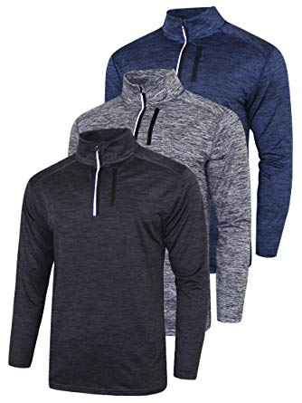 3 Pack Men's Long Sleeve Active Quarter Zip Quick Dry Pullover | Athletic Running Cycling Gym Top Shirts Bulk Bundle