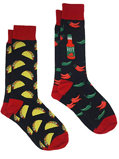 Men's Novelty Socks Trouser - 2 Pair Set Choose Print: DAD Taco Sushi Hot Sauce