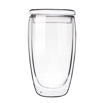 Double-wall Borosilicate Glass Cup Coffee Mug Cup 16 oz (glass lid)