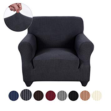 sancua Stretch Spandex Armchair Slipcover Anti-Slip Sofa Cover with Elastic Bottom for Living Room 1 Piece Couch Covers Furniture Protector Cover for Dogs, Cats and Pets (Chair, Dark Grey)