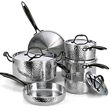 Steel Cookware Set (10-Piece) -Oven and Grill safe Kitchen Pots and Pans Set - Dishwasher Safe - 1 Free Can of Cleaner Included