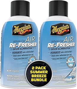 Meguiars Whole Car Air Refresher, Odor Eliminator Spray Eliminates Strong Vehicle Odors, Summer Breeze 2 Oz Spray Bottle (Pack of 2)