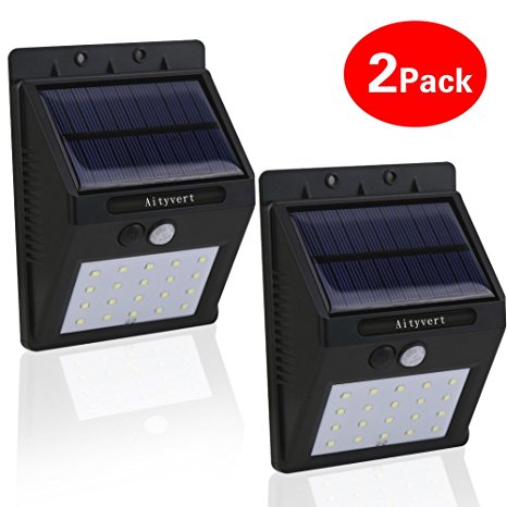 Aityvert Solar Light with Motion Sensor, 20 Bright LEDs Wireless Solar Powered Motion Sensor Light for Outdoor Wall Garden Lamp Patio Deck Yard Home Driveway Stairs With Auto On/Off (2pack, black )